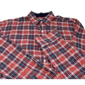 Men's Marine Layer Shirt Large Red Plaid Lightweight Button Up Long Sleeve